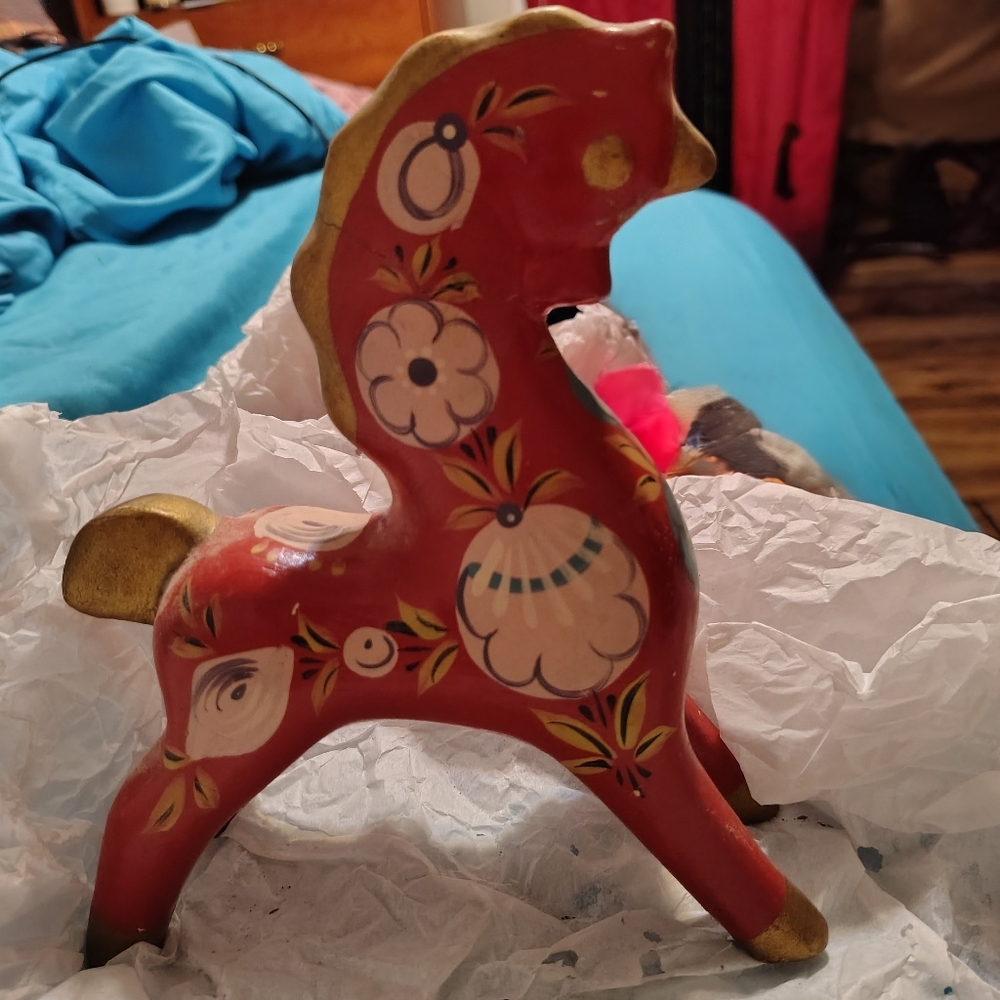 Beautiful Vintage Red Russian Horse . Handmade mid-centry 60s Era